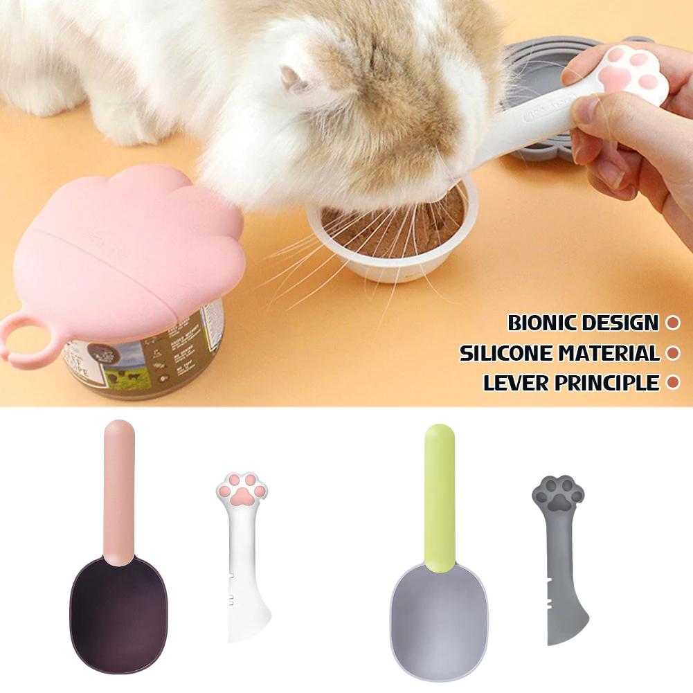 Small Silicone Pet Food Can Spoon Mini Spatula + Plastic Pet Cat Food Scoop with Bag Sealing Clip Handle for Dogs/Cats/Birds