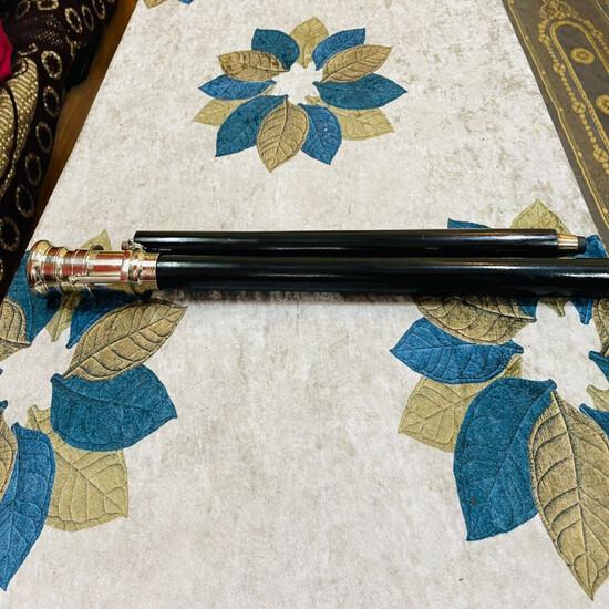 Vintage silver Brass Telescope Head Handle Victorian Style Wooden Walking Stick Cane