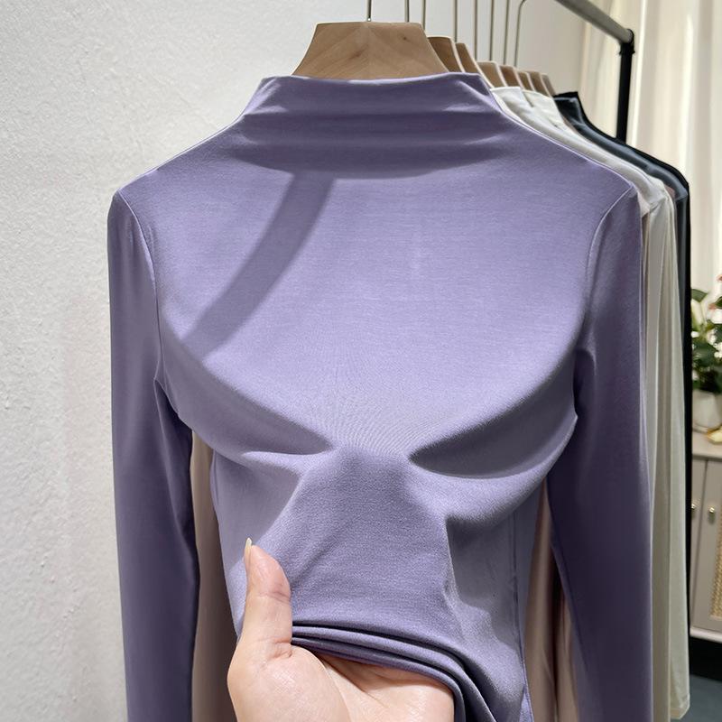 

Весенне-осенняя женская блузка, нижняя рубашка, внутренняя половина, высокий воротник, нарядный топ с длинными рукавами XXXL фиолетовый
