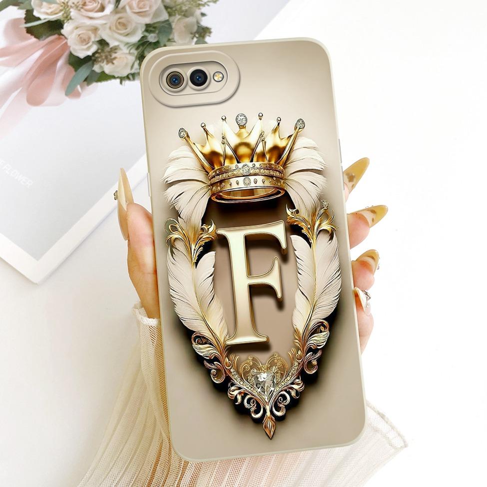 For Realme C2 Case Cover Luxury A-Z Letters Fashion Crown 2D Painted Silicone Casing For Realme RMX1941 RMX1945 RMX1943