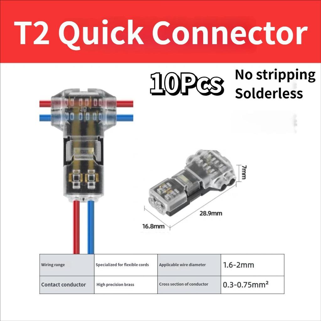 10/20Pcs Wire Connectors Direct Plug-in & T-Type Quick Splice, No-solder No-peel Waterproof Locking Cable Clamps for Car & Home Wiring Free Tool