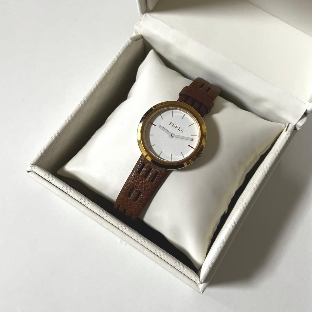 Used FURLA watch gold x brown leather