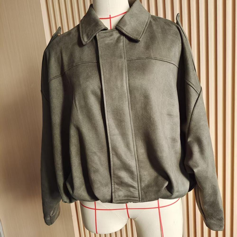 Damen Bomberjacke Frühling Herbst, Fledermausärmel Samtmantel, Lässige Reißverschluss Lockere Oberbekleidung