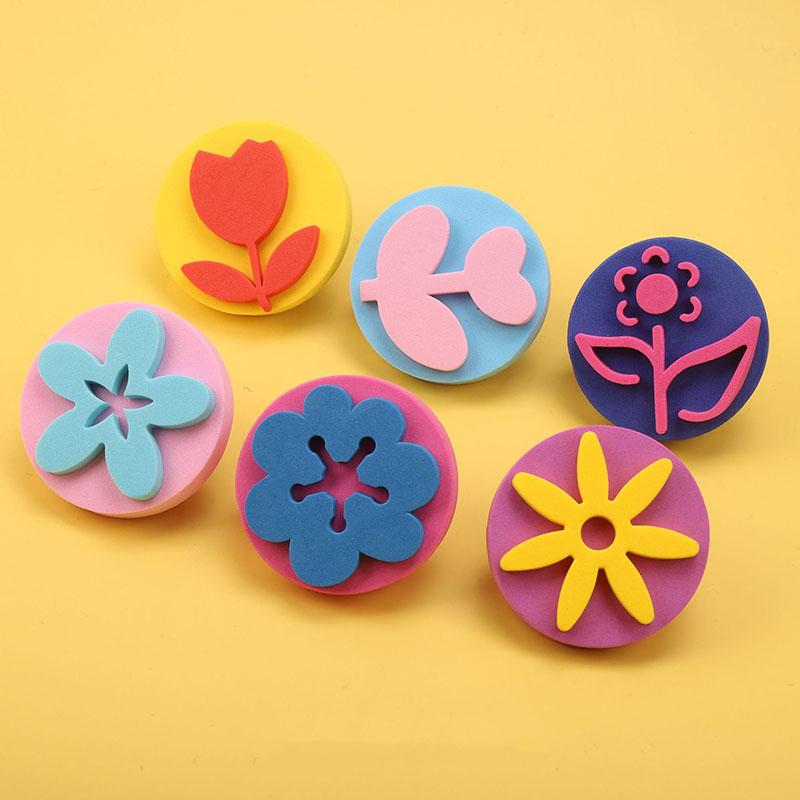 6 st/påse Skumstämplar för Målning Söta Djur Leende Ansikte Målar svampstämplar Konst Hantverk Ritverktyg Barn Leksaker för Tidig Utbildning