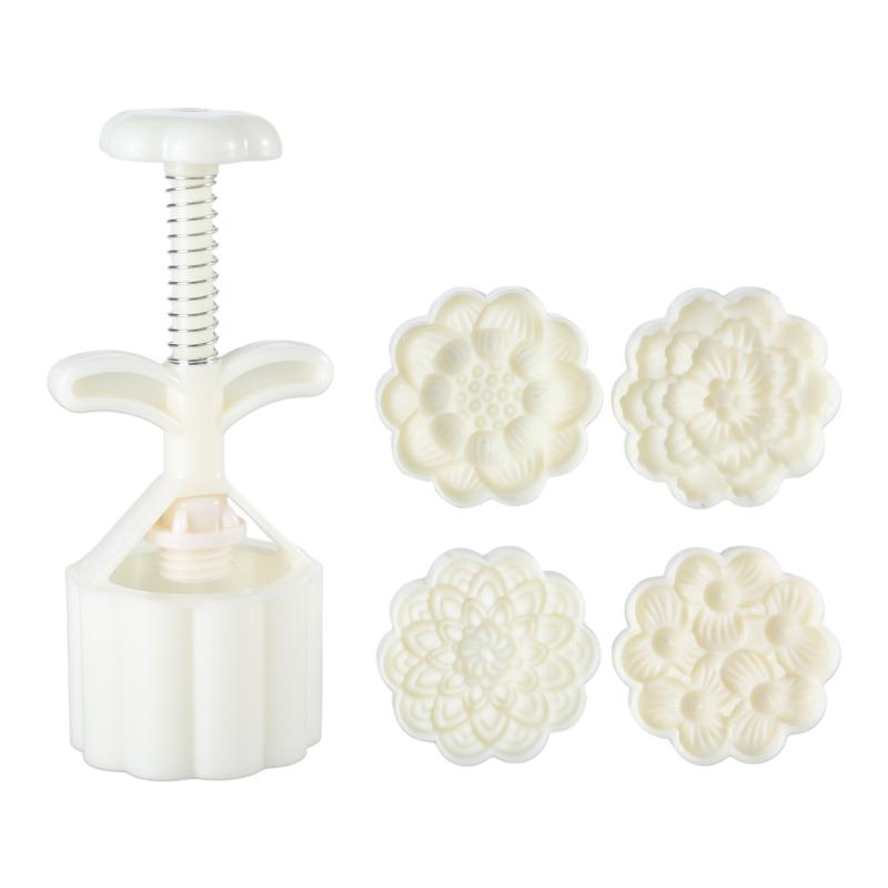 Cute FlowerS Shape DIY Pastry Moulds Mooncake Mold Mooncake Mould Hand Pressure Tool Plastic Material Baking Accessories