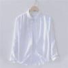 Men's White Long-Sleeve Linen Shirt - Casual Spring/Summer Lapel Style