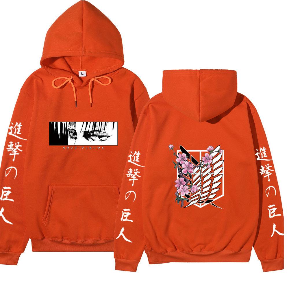Attack on Titan Levi Ackerman Hoodie, Wings of Freedom Cherry Blossom Printed Pullover Hooded Sweatshirt Casual Long Sleeve Hoodie