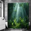 1pc Forest Landscape Polyester Shower Curtain - Vibrant Green Jungle Design with Sunlight Effect, Ideal for All-Season Bathroom