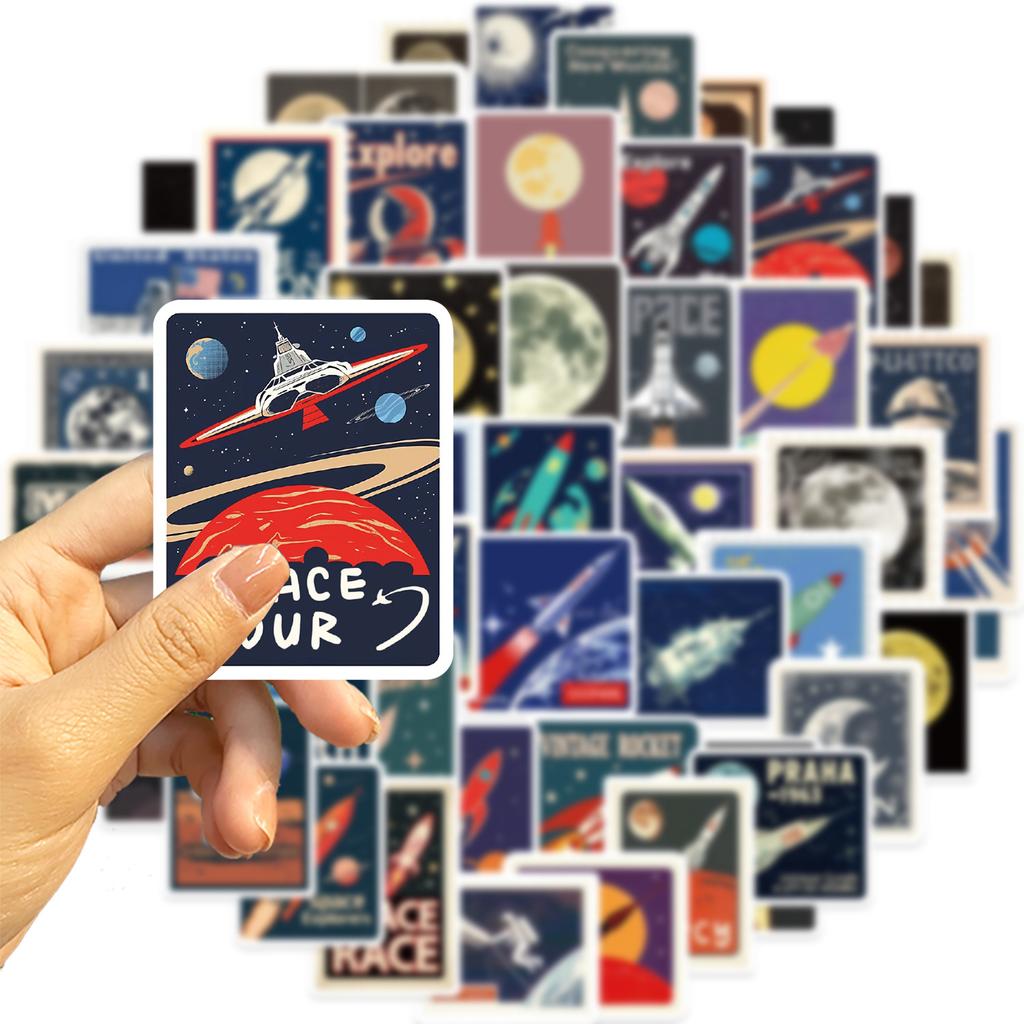 50 Cartoon Space Travel Stamps Graffiti Stickers Decorative Guitar Notebook Suitcase DIY Waterproof