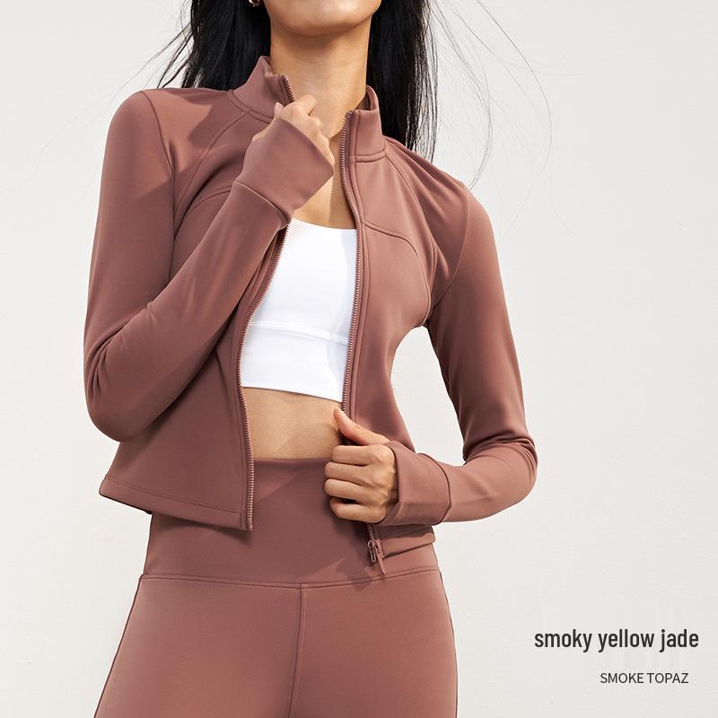 Autumn Winter Slim Fit Stand Collar Sports Jacket with Velvet Lining for Yoga & Dance Medium