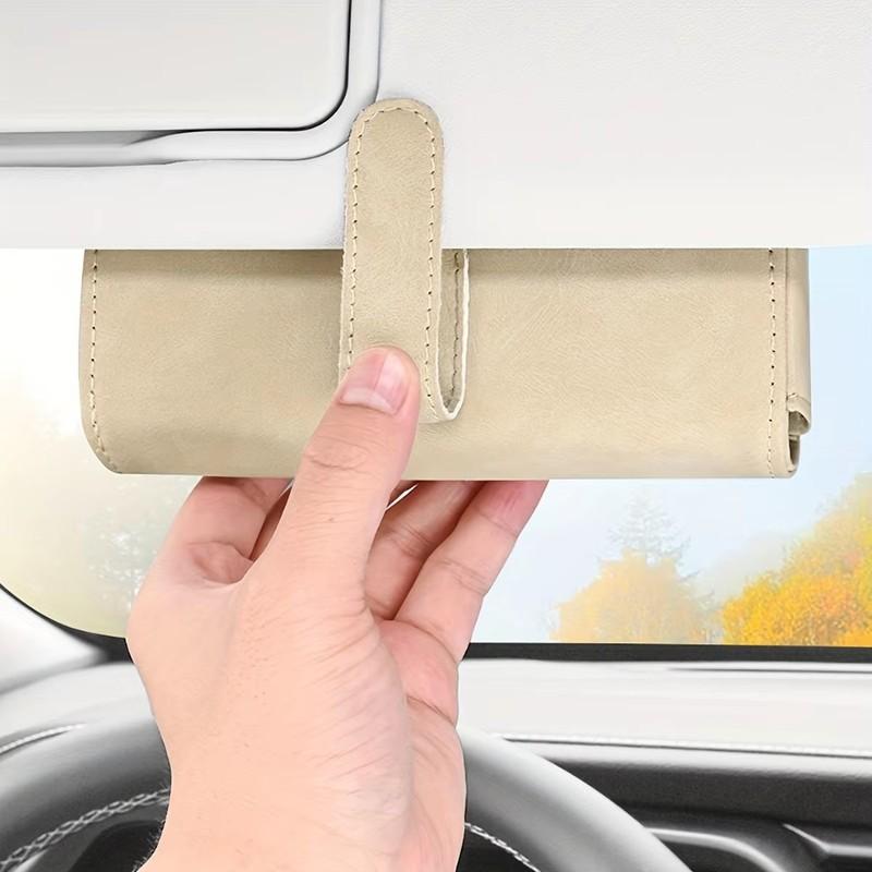 Suede Leather Car Eyeglass Case Automatic Closing Non-slip Auto Sun Visor Glasses Holder Magnetic Multi-functional Eyewear Clips