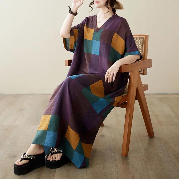 Women Summer Boho Floral Maxi Dress Plus Size Loose V Neck Oversized Sundress Big 9052