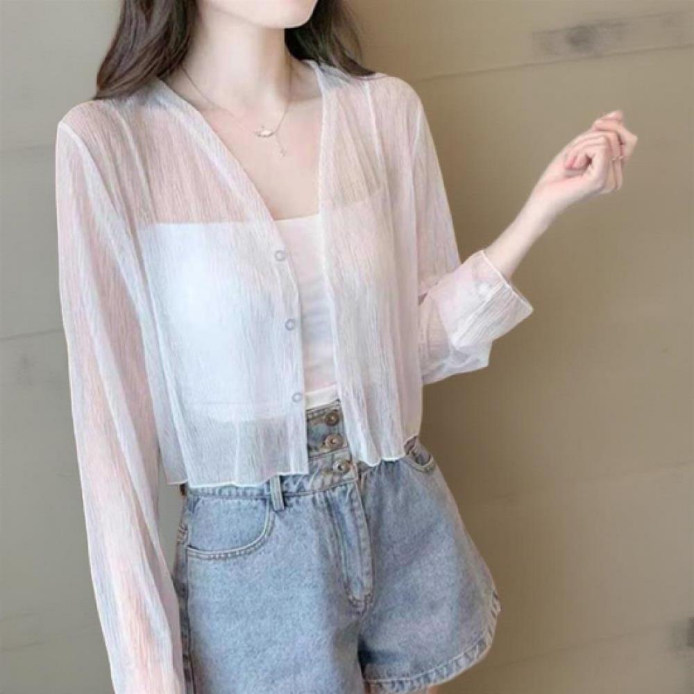 New ArriVals Open Run Women Cropped V Neck Long sleeVe Sheer Cardigan