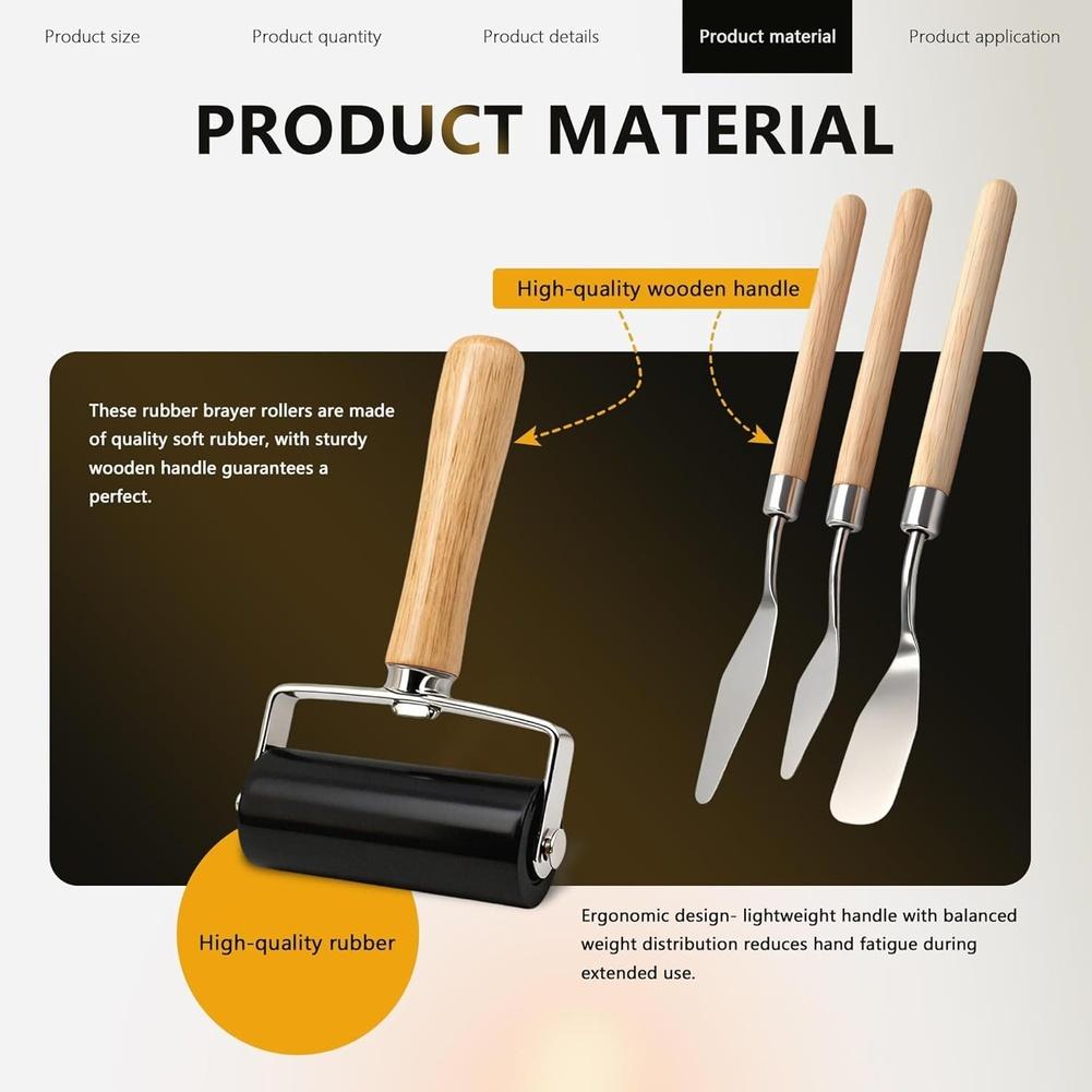 6 Piece Rubber Brayer Roller Set with Multi-Size Rollers and Scrapers for Printmaking and Wallpaper Painting Tasks China Mainland