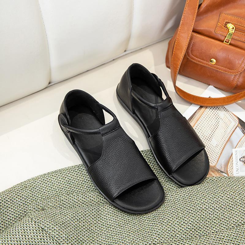 Sommer Leder Vintage Handgemachte Sandalen Flache Lederschuhe Sandalen mit offenen Zehen