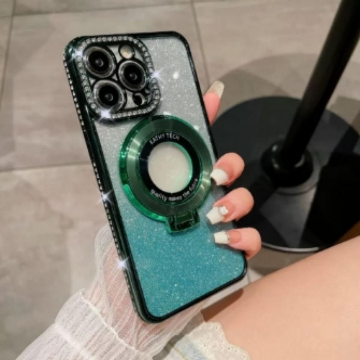 

Suitable for Apple 16ProMAX Light Luxury Edge Diamond Electroplated Phone Case, 16E Glitter Magnetic Stand, Apple 15 Glitter iPhone 11PRO