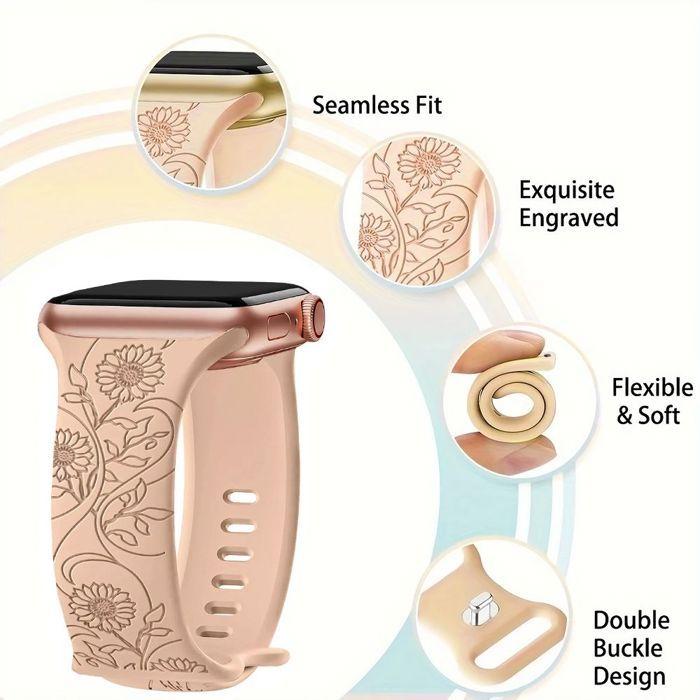 Bracelet pour Apple Watch Series 11 10 9 8 SE 7 6 5 4 3 2 1 Ultra 2 3, 42mm-44mm-45mm-46mm-49mm Silicone Motif Tournesol - Nude