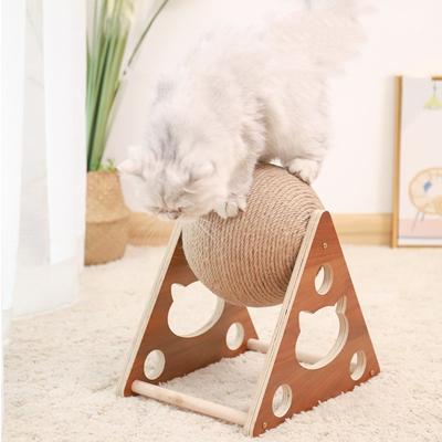 Bola rascadora de madera maciza para gatos, juguete de sisal para gatos, rascador de sisal natural y duradero, cuerda de sisal para escalar.