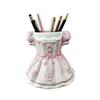 Bow Dress Pencil Cup, Ceramic Desk Organizer, Cute Makeup Brush Holder for Girls Room, Office Gift for Women
