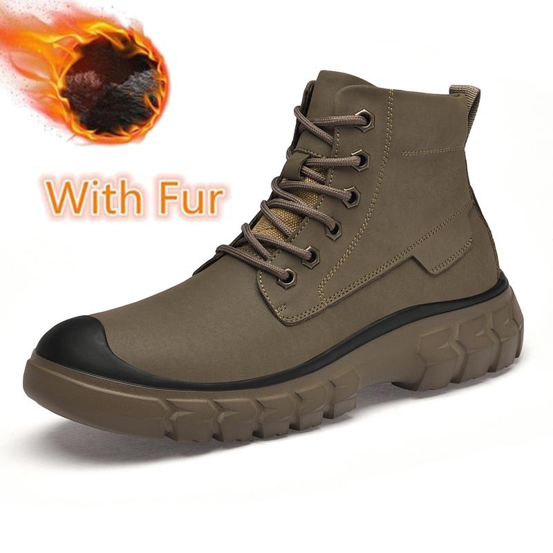 

New Handmade Mens Ankle Boots Outdoor Casual Leather Man Motorcycle Boots Hot Sale Hiking Shoes Non-Slip Winter Plush Snow Boots 45