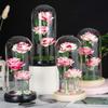 Pink Eternal Rose in Glass Dome with Wooden Base - LED Flower Gift for Christmas and Mother's Day