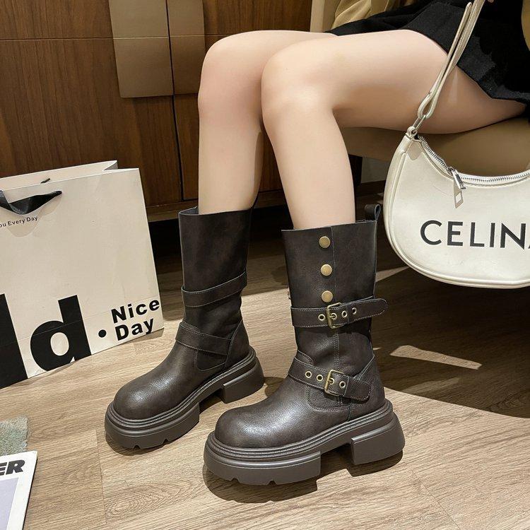 Cowhide version boots women's short boots 2025 new autumn super fire retro handsome thick heel fried street British style thin boots