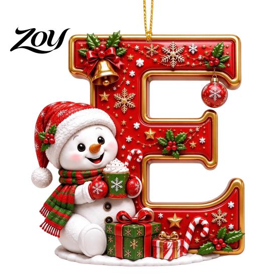 Indoor Holiday Decorations Cute Snowman Letter Christmas Ornament, 2D Flat Personalized A-Z Alphabet Clear Pattern Hanging Decor Acrylic Pendant
