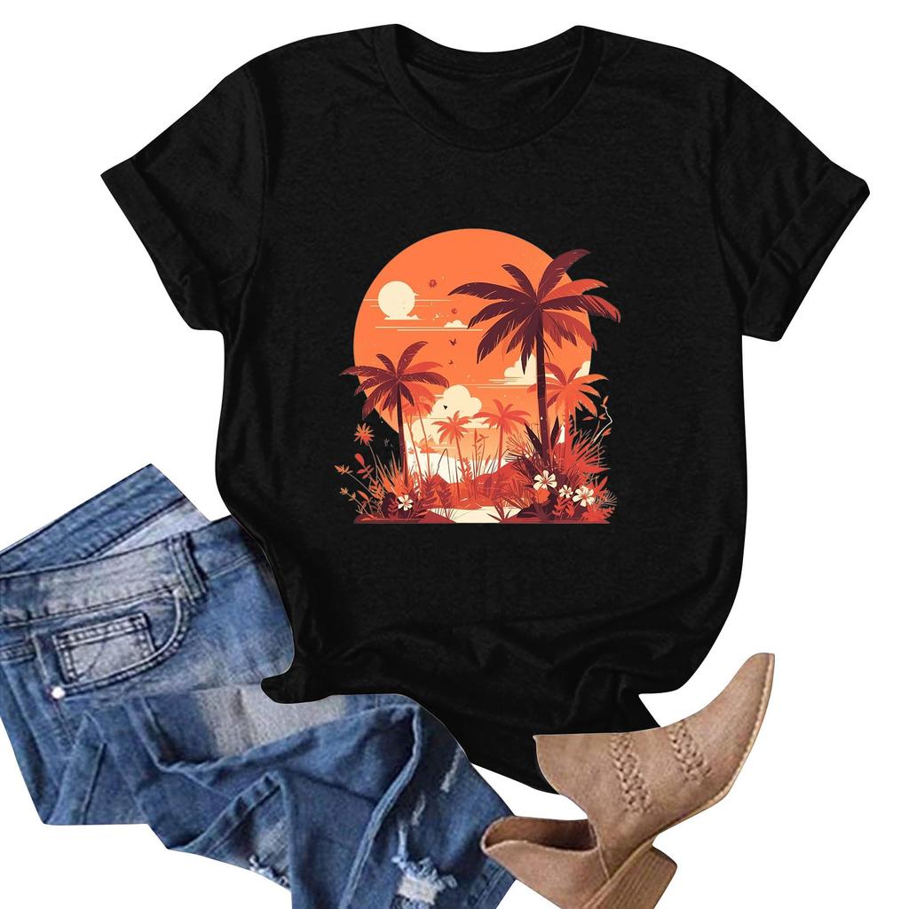 Women's Hawaiian Floral Print  Short Sleeve T-Shirt Top