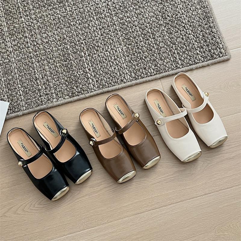 Modne płaskie buty typu mule damskie perłowe wiosenne nowe płytkie kapcie buty Mary Janes sandały 2024 modne damskie sukienkowe zapatos slingback