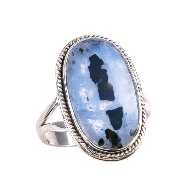 Natural Rainbow Moonstone Gemstone Handmade 925 Solid Silver Gift Ring S.9 h3K63