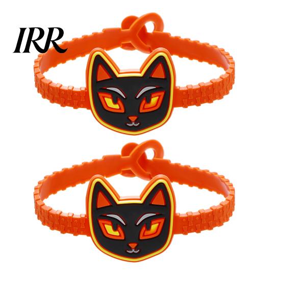 Colorful Cartoon Character Bracelets 2PCS Halloween Bracelets, Ghost/Pumpkin/Black Cat/Skull/Witch/Little Devil Shape, Adjustable Flexible PVC A