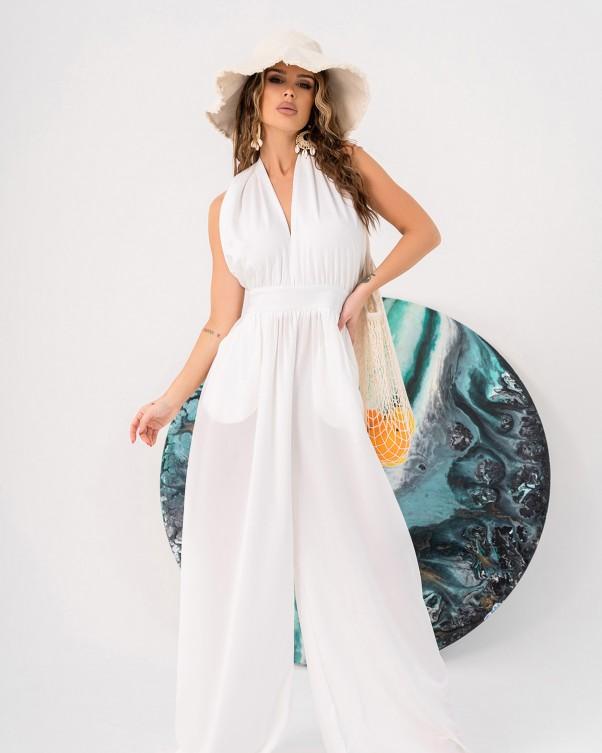 Tuta in cotone con schiena scoperta ISSA Plus L bianco