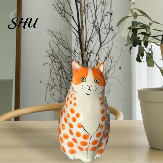 Real Flower Vase Dotted Cat Desktop Decoration Resin Cartoon Kitten Floral Plants Holder Indoor Dried Arrangement Container