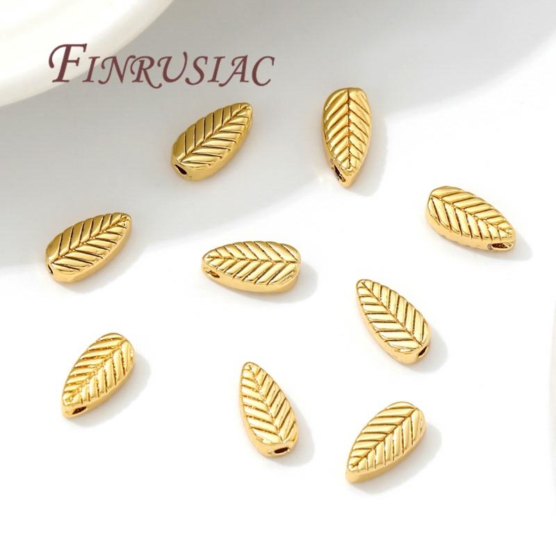 18K Gold Plated Spacer Beads Brass Leaf Shape Bead Separators For Beads Accessories For Bracelets DIY Jewelry Making Supplies