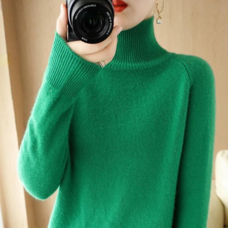 Autumn/Winter 2024 High-Neck Knit Pullover: Slim Fit, Solid Color, Long Sleeve