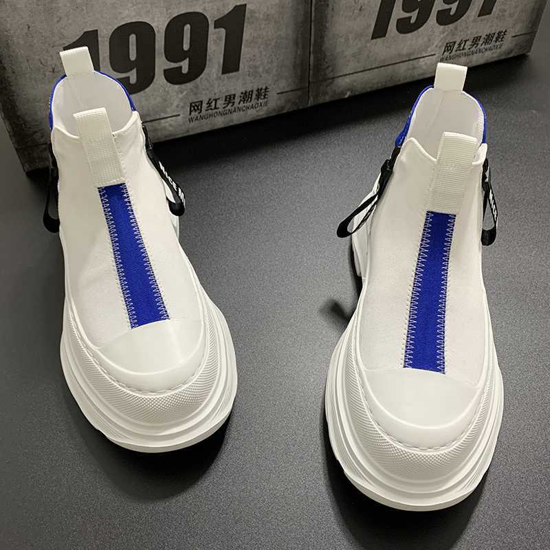 

Мужская лучшая модная кожаная обувь, новые осенние легкие высокие туфли на толстой подошве, трендовые повседневные белые туфли с высоким берцем, ботинки челси 43 синий