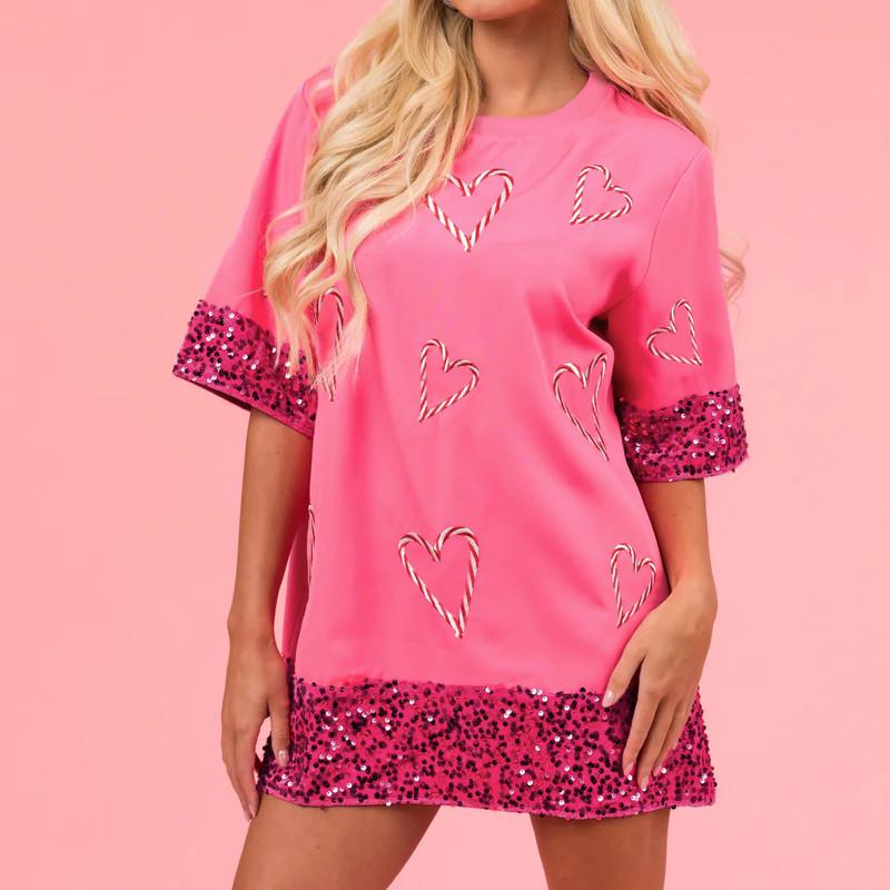 Женская модная повседневная короткая футболка с принтом «Любовь» и блестками — фото 6