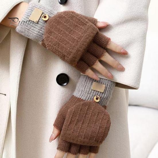 1 Paar Winterhandschuhe für Damen mit umklappbarer Abdeckung, dicke gestrickte, elastische Anti-Rutsch-Handschuhe, Kontrastfarbe, Wärmedämmung, fingerlose Handschuhe für