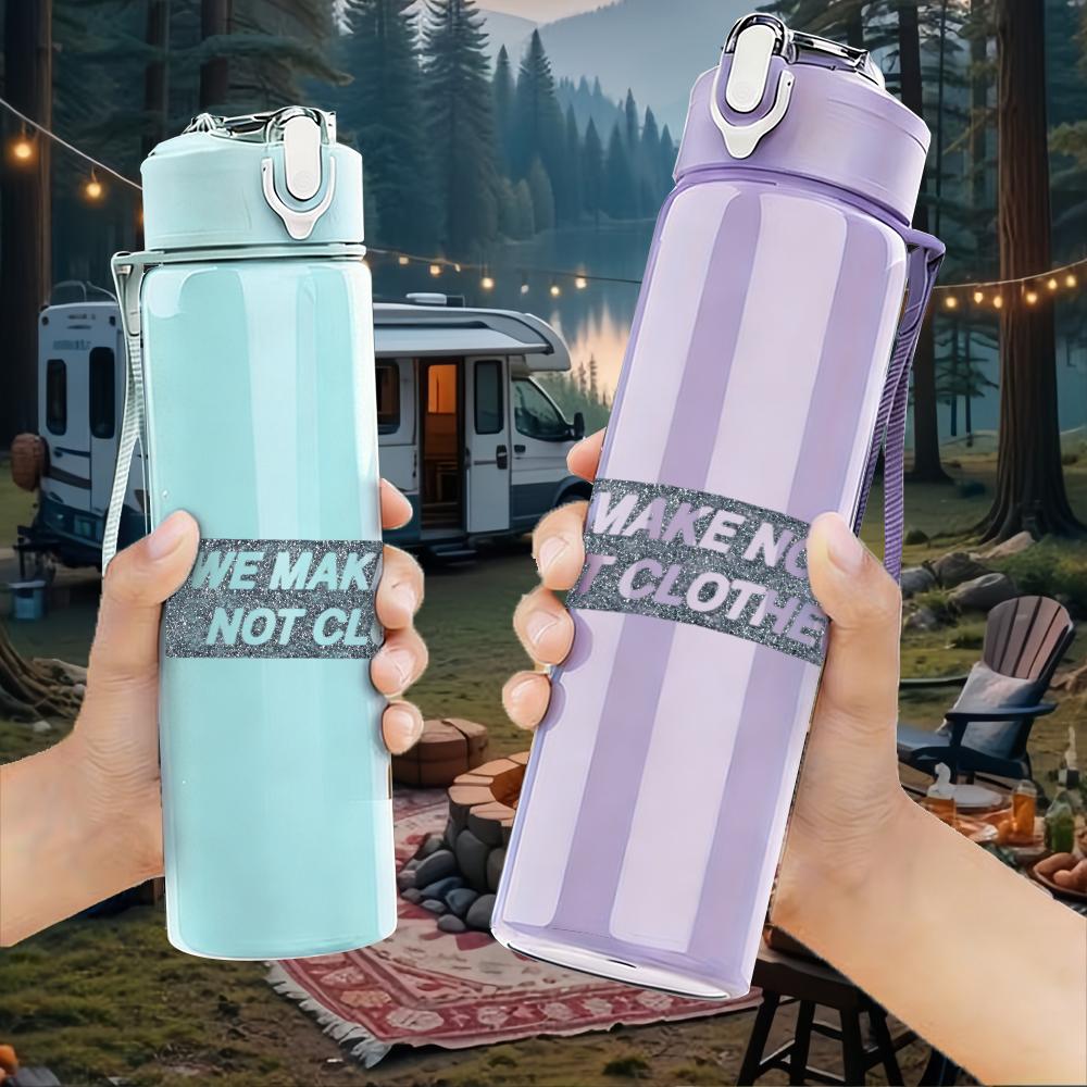1PC We make more faint text print 750ml colorful plastic sports water bottle leakproof pop up lid with straw for outdoor work home use