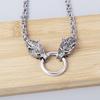 Men's Stainless Steel Viking Celtic Knot Battle Axe Pendant with Metal Wolf Head