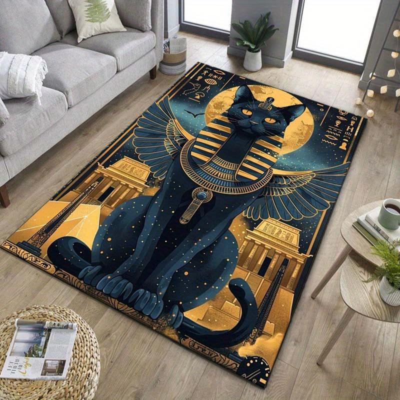 

Egyptian Cat Rug for Ancient History Lovers - Mystical Pharaoh Design Carpet with Golden Accents for Living Room or Study Room 80x120cm