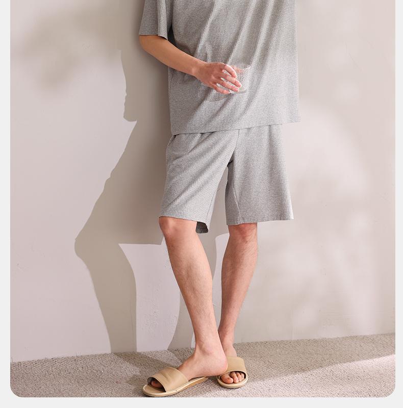 Xuan Liang Sleepwear Men's Summer Thin Cotton Short sleeved Shorts Cool Feel Waffle Outerwear Home Clothes Set