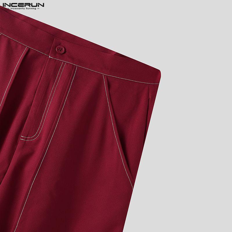 INCERUN Men Casual Loose Zipper Waist Front Irregular Layers Long Pants Trousers