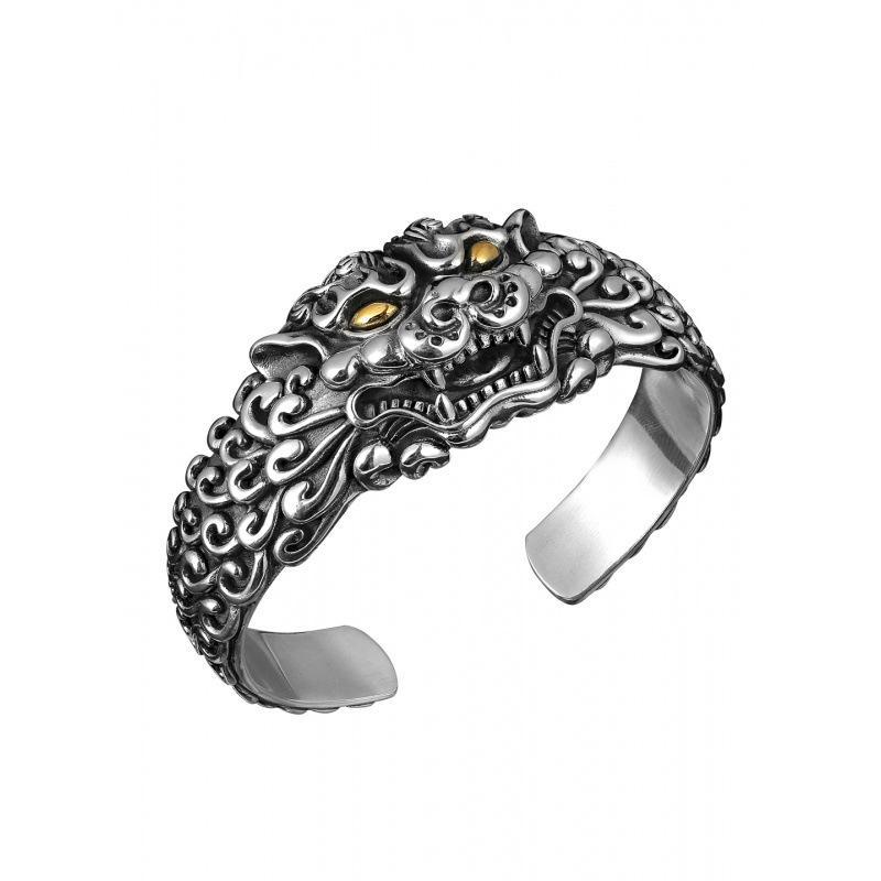 Wide Face Pixiu Bracelet for Men, Made of Pure Silver, Dominating Trendy Fashion, Tiger Head Open Bracelet, Heavy Edition