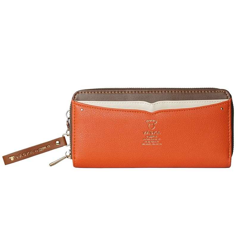 

[Mozu] VASKA wallet outside pocket large capacity round zipper Synthetic leather with strap long wallet elk nordic VS-0331 by Sylphy ladies long