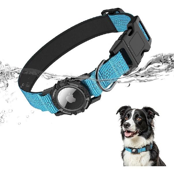 IP68 Waterproof AirTag Dog Collar – Heavy Duty Reflective Padded Design with Integrated AirTag Holder for Small, Medium & Large Dogs –