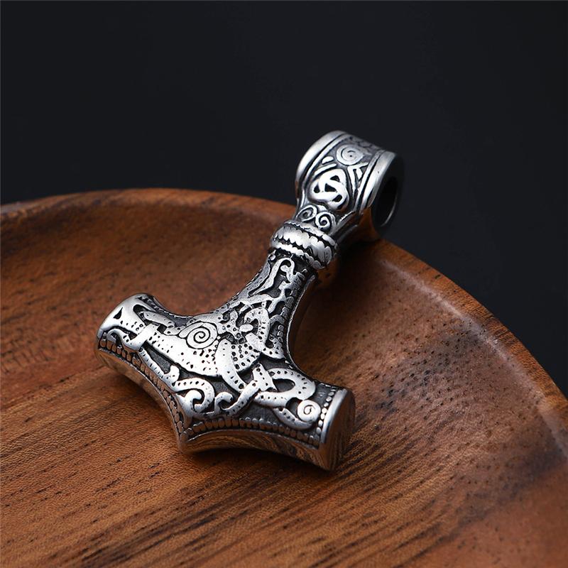 Stainless Steel Viking Thor Hammer Necklace Men Mjolnir Amulet Rune Vegvisir Pendant Punk Male Scandinavian Jewelry 50cm