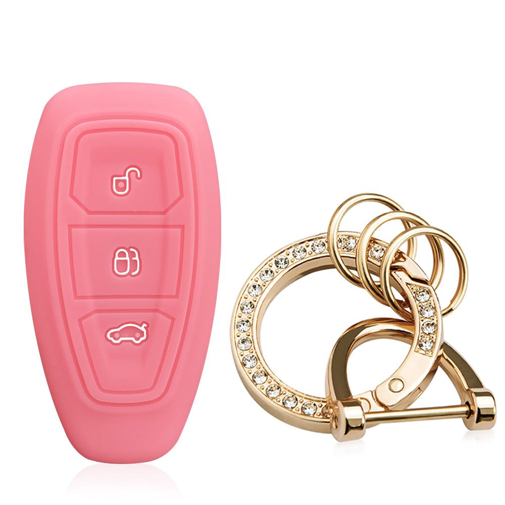 For Ford Focus MK3 MK4 Fiesta Ecosport Kuga Mondeo Silikon Nøkkelveske 3 Knapper Fjernkontroll Nøkkeldeksel Skall Fob Nøkkelringholder