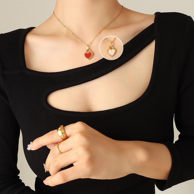 

Модные аксессуары Кремовый сладкий ветер двухстороннее ожерелье с подвеской в виде персикового сердца из титановой стали 18-каратного золота с инкрустацией ракушками