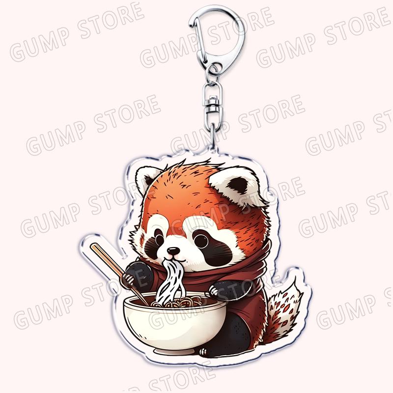 Hot Red Panda Eating Ramen Keychains for Accessories Cant Hear You Im Gaming Keyrings Jewelry Fans Friends Gifts